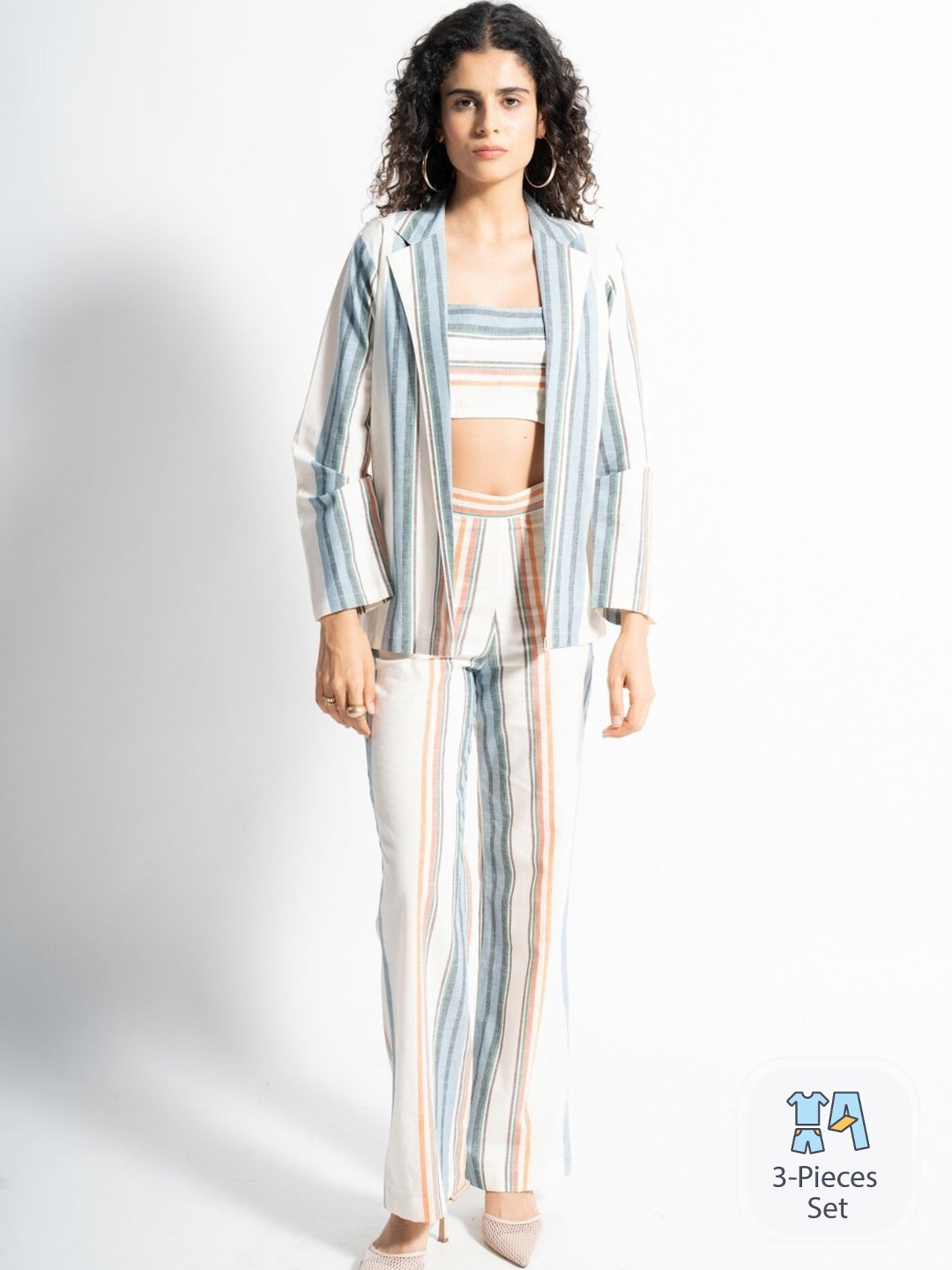 

HEY MISSY Striped Top & Jacket With Straight Trousers, White
