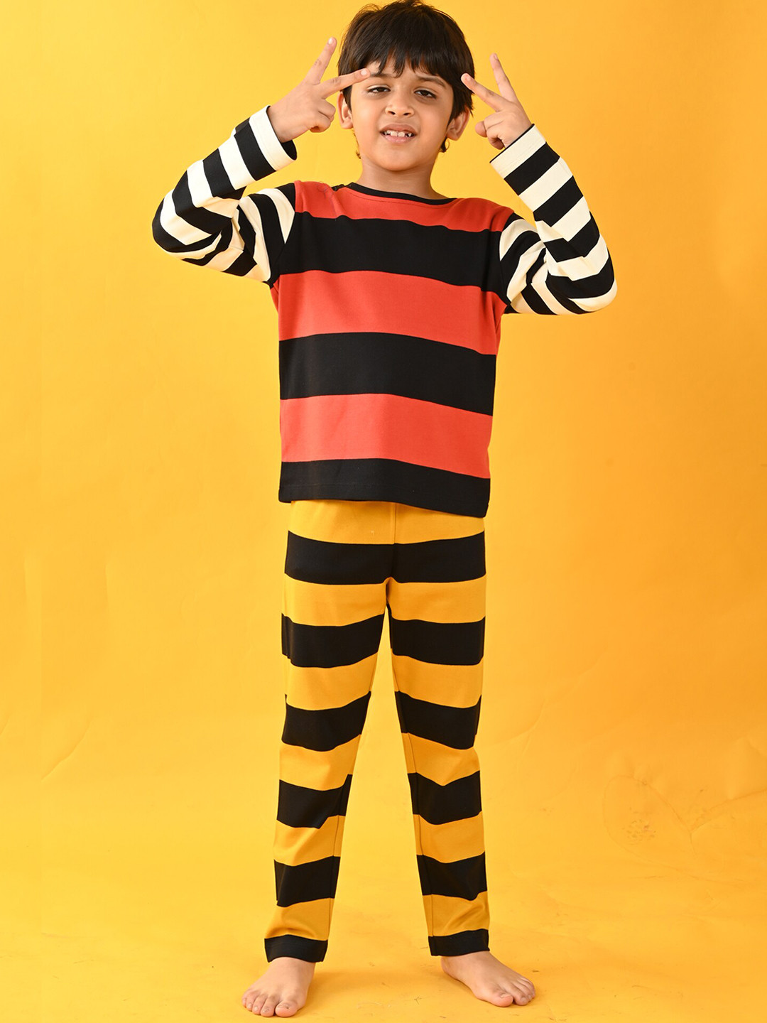 

Anthrilo Boys Striped Night Suit, Orange