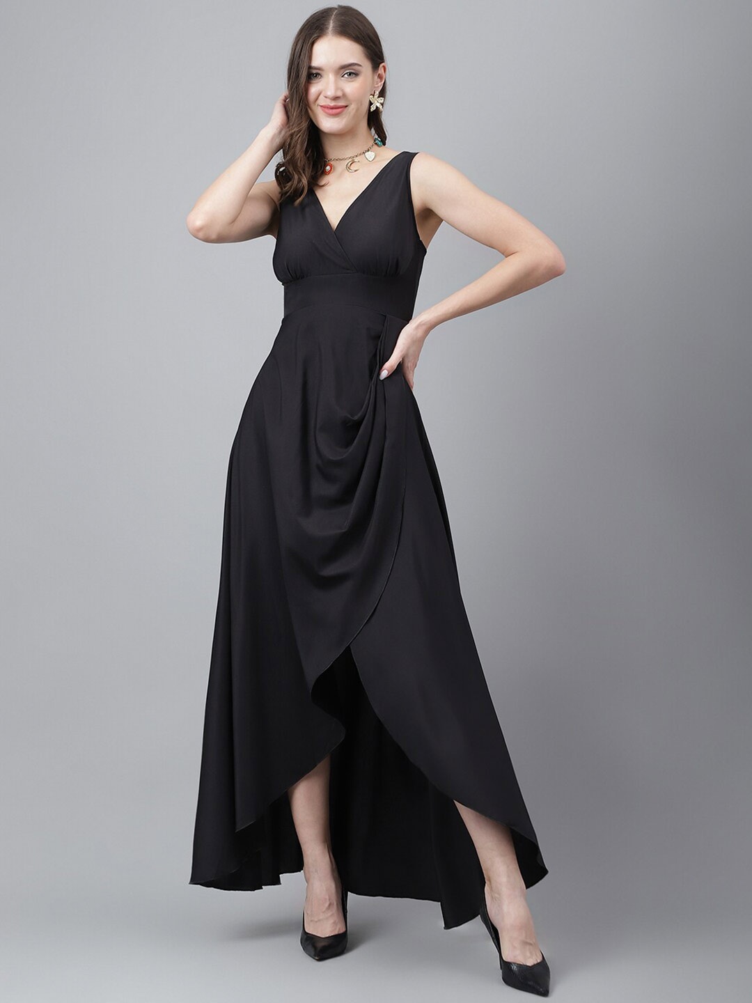 

TRYMISFIT V-Neck Sleeveless Cotton Maxi Dress, Black