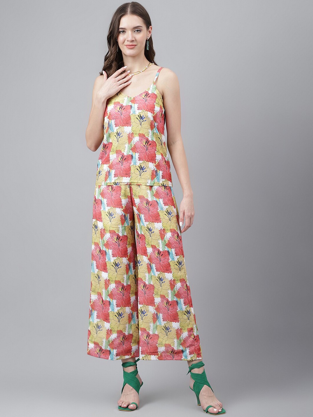 

TRYMISFIT Floral Printed Top & Palazzo Co-Ord Set, Red