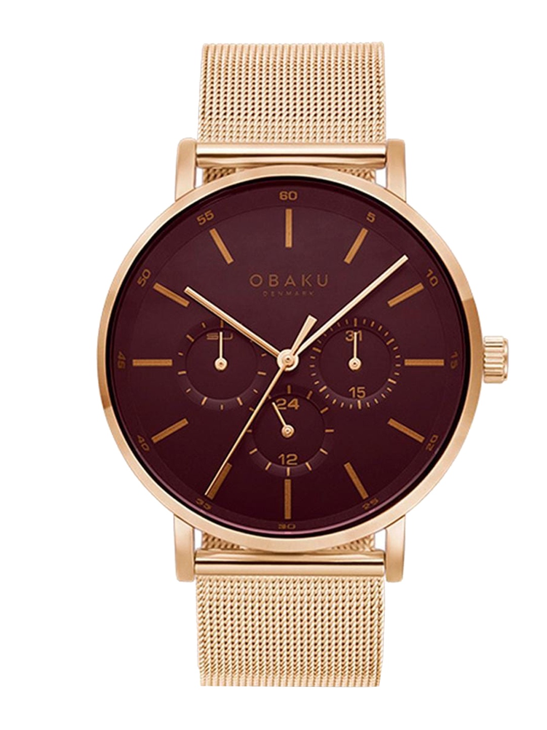 

Obaku Men Embellished Dial & Stainless Steel Analogue Calendar Watch V246GMVDMV, Brown