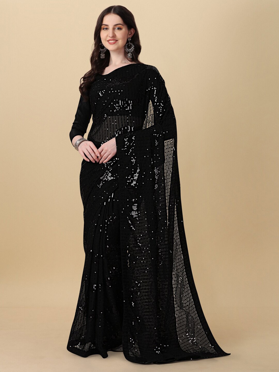 

Amrutam Fab Embellished Sequinned Pure Georgette Saree, Black