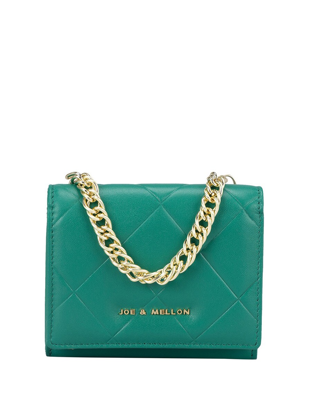 

Joe & Mellon Women Checked Leather Two Fold Wallet, Green