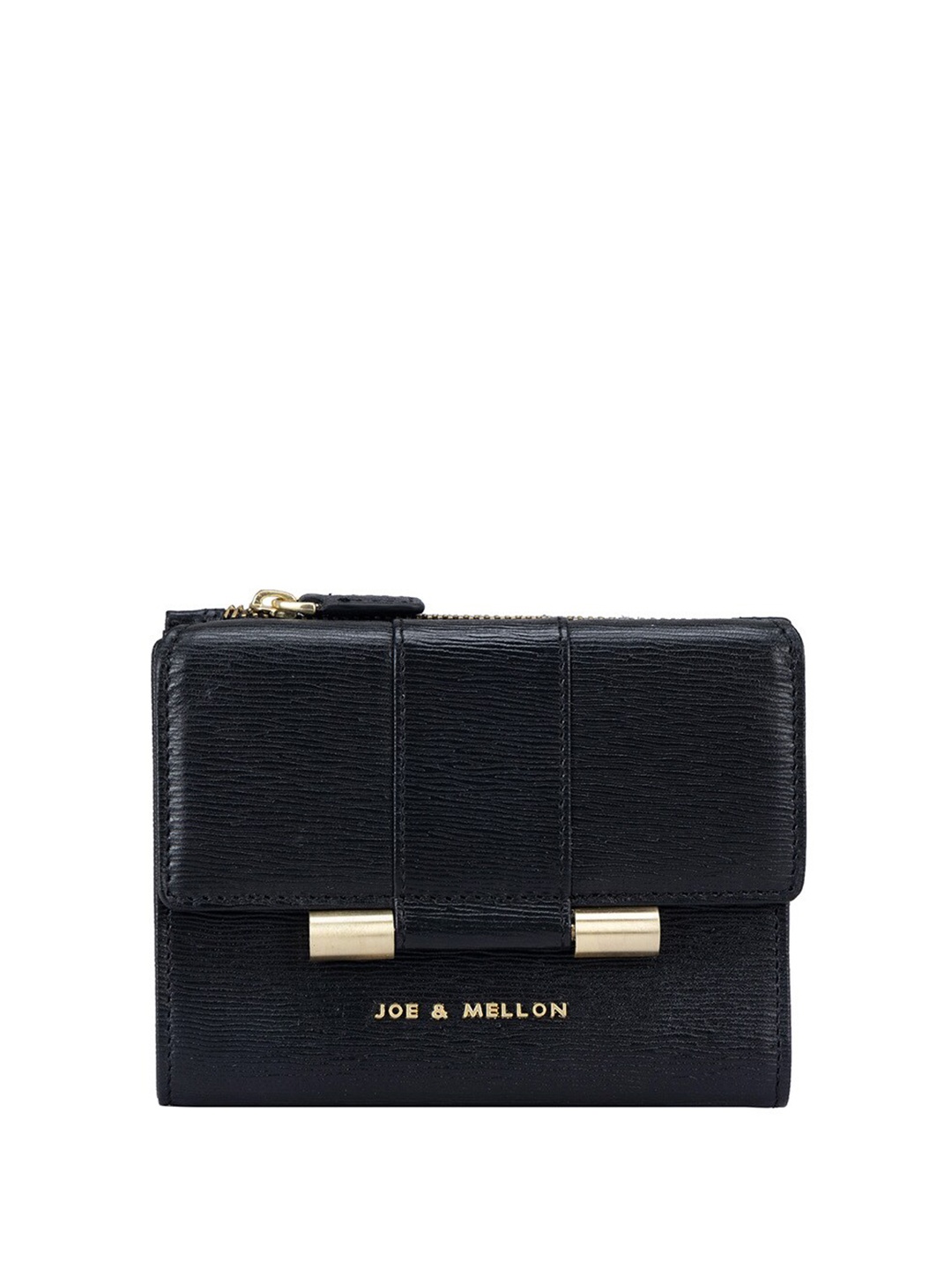 

Joe & Mellon Women Textured Leather Three Fold Wallet, Black