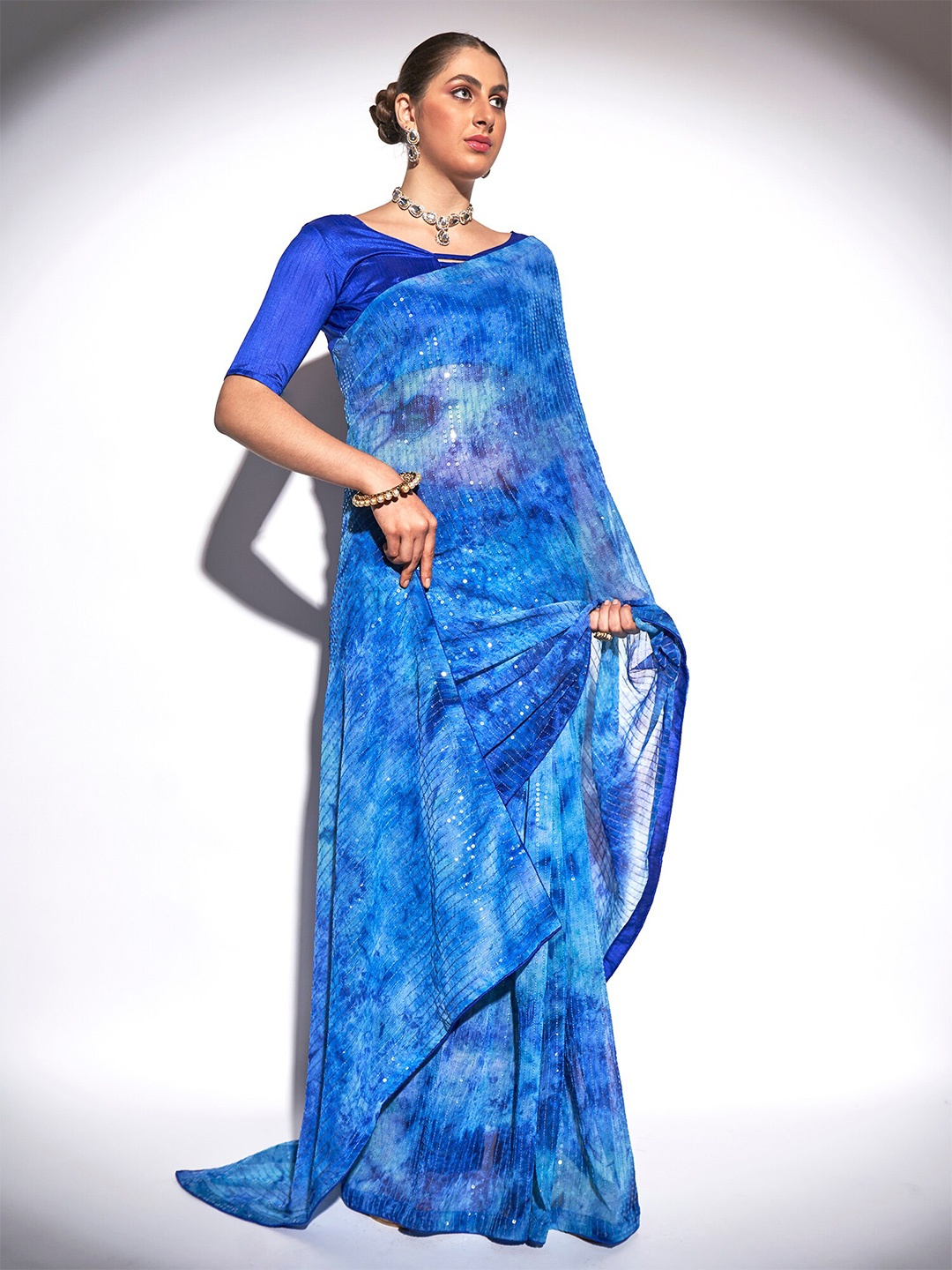 

Mitera Embellished Sequinned Saree, Blue