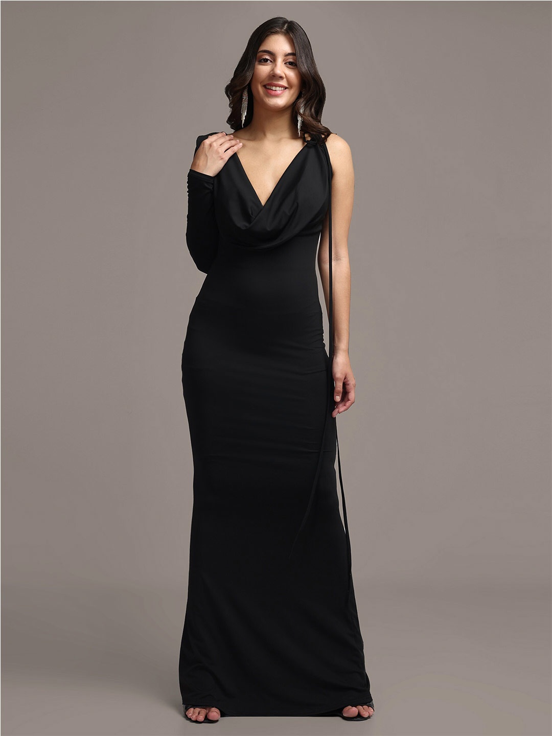 

iki chic Long Sleeves Scuba Maxi Dress, Black