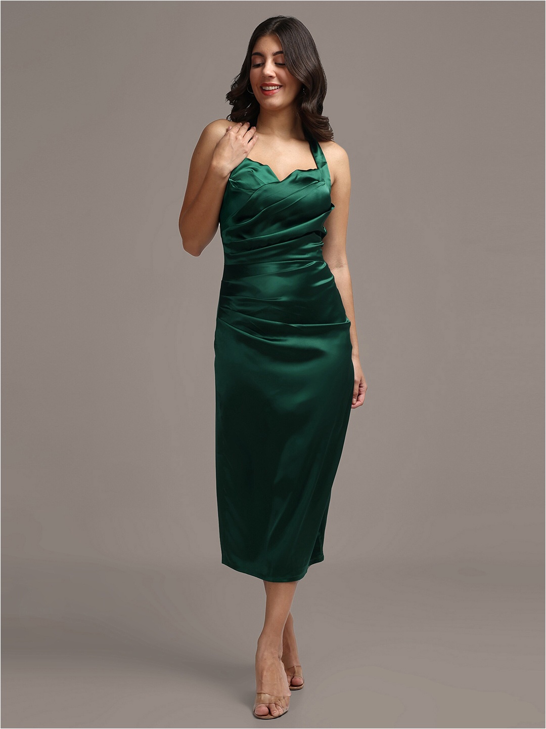 

iki chic Satin Sheath Bodycon Midi Dress, Green