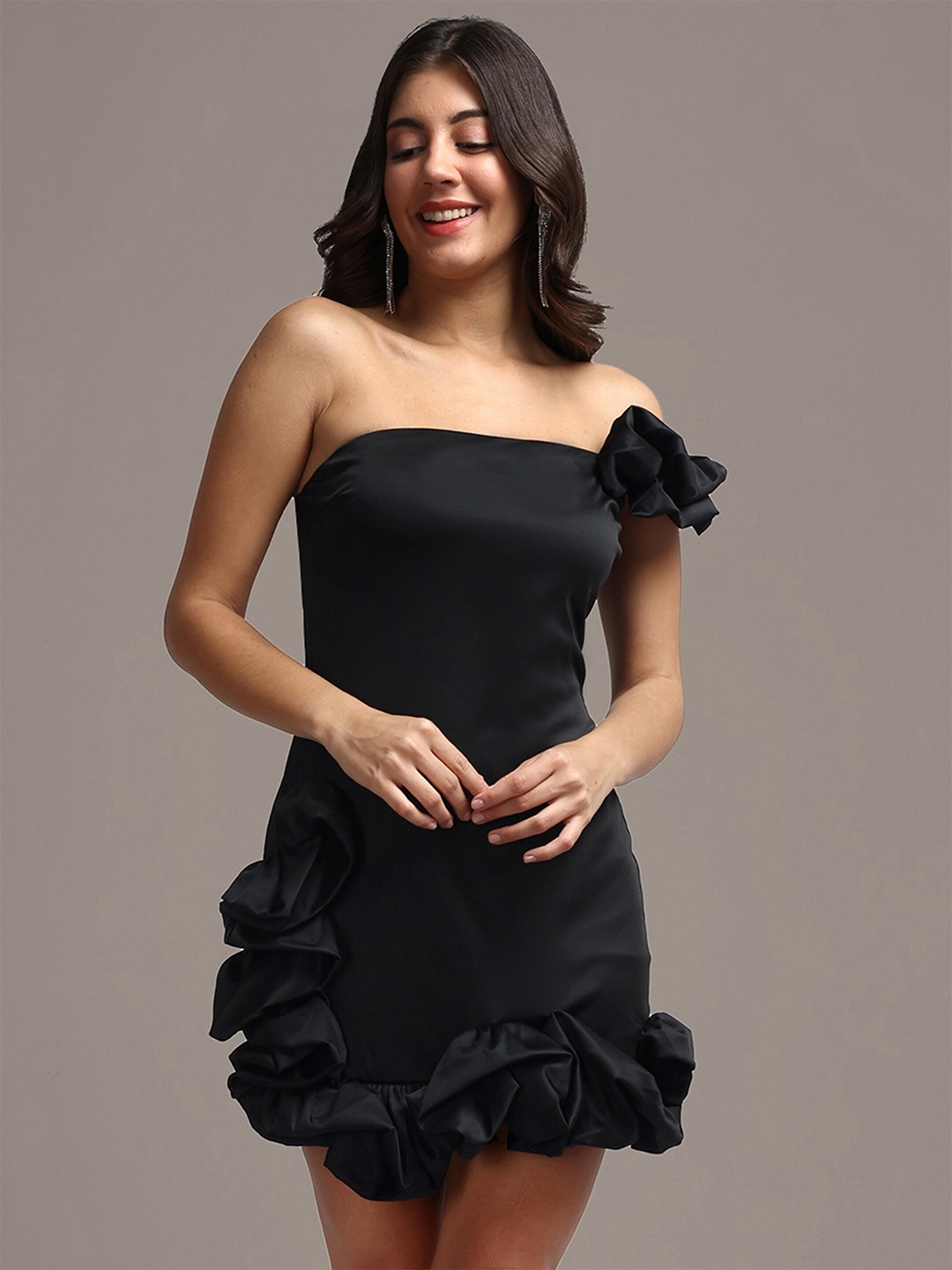 

iki chic Ruffled Sheath Mini Dress, Black