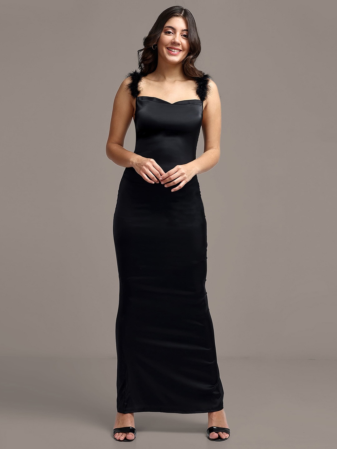 

iki chic Sleeveless Satin Maxi Dress, Black