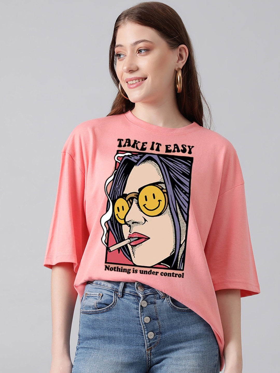 

Kotty Graphic Printed Oversized T-shirt, Pink