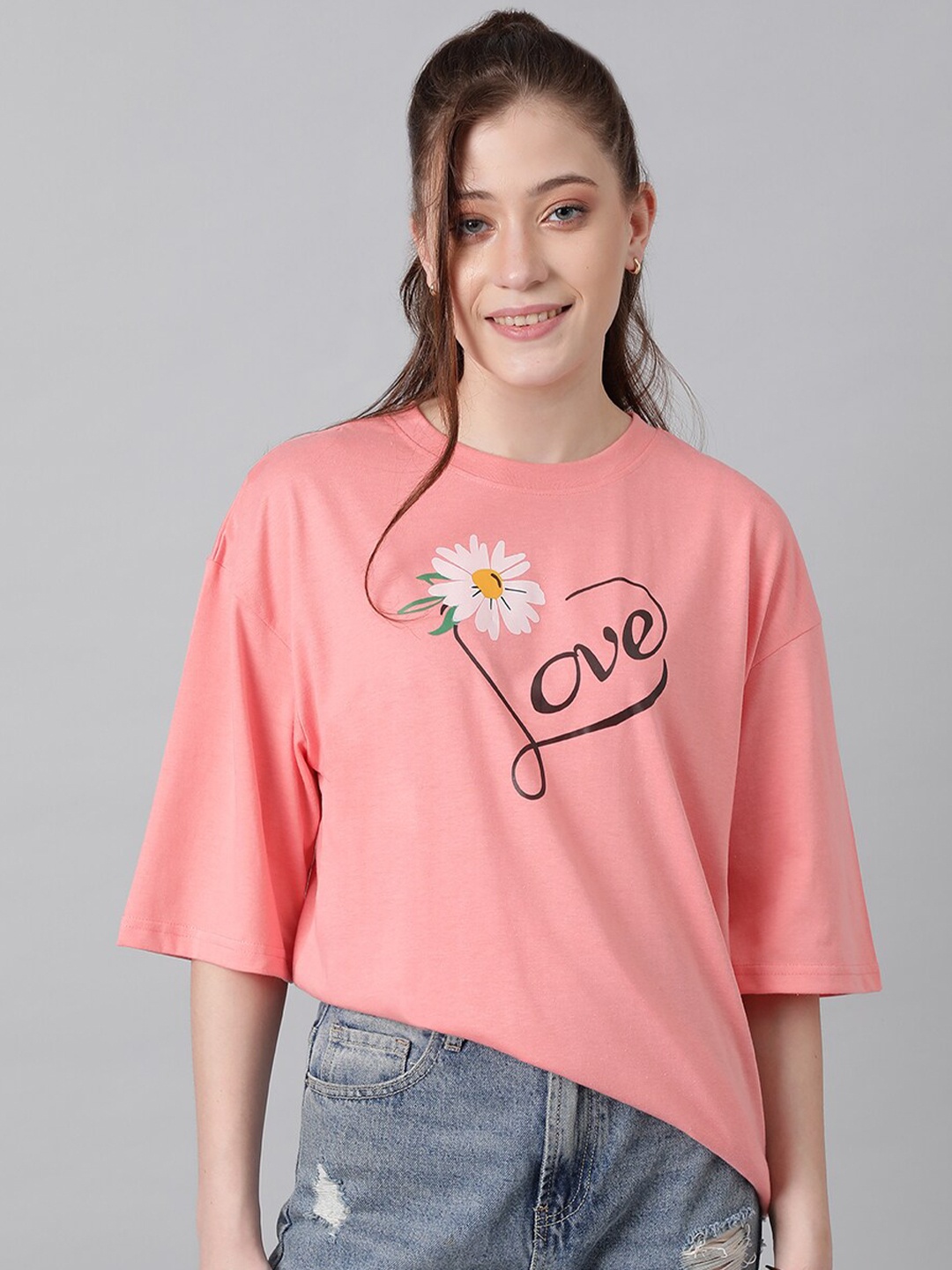 

Kotty Typography Printed Oversized T-shirt, Pink