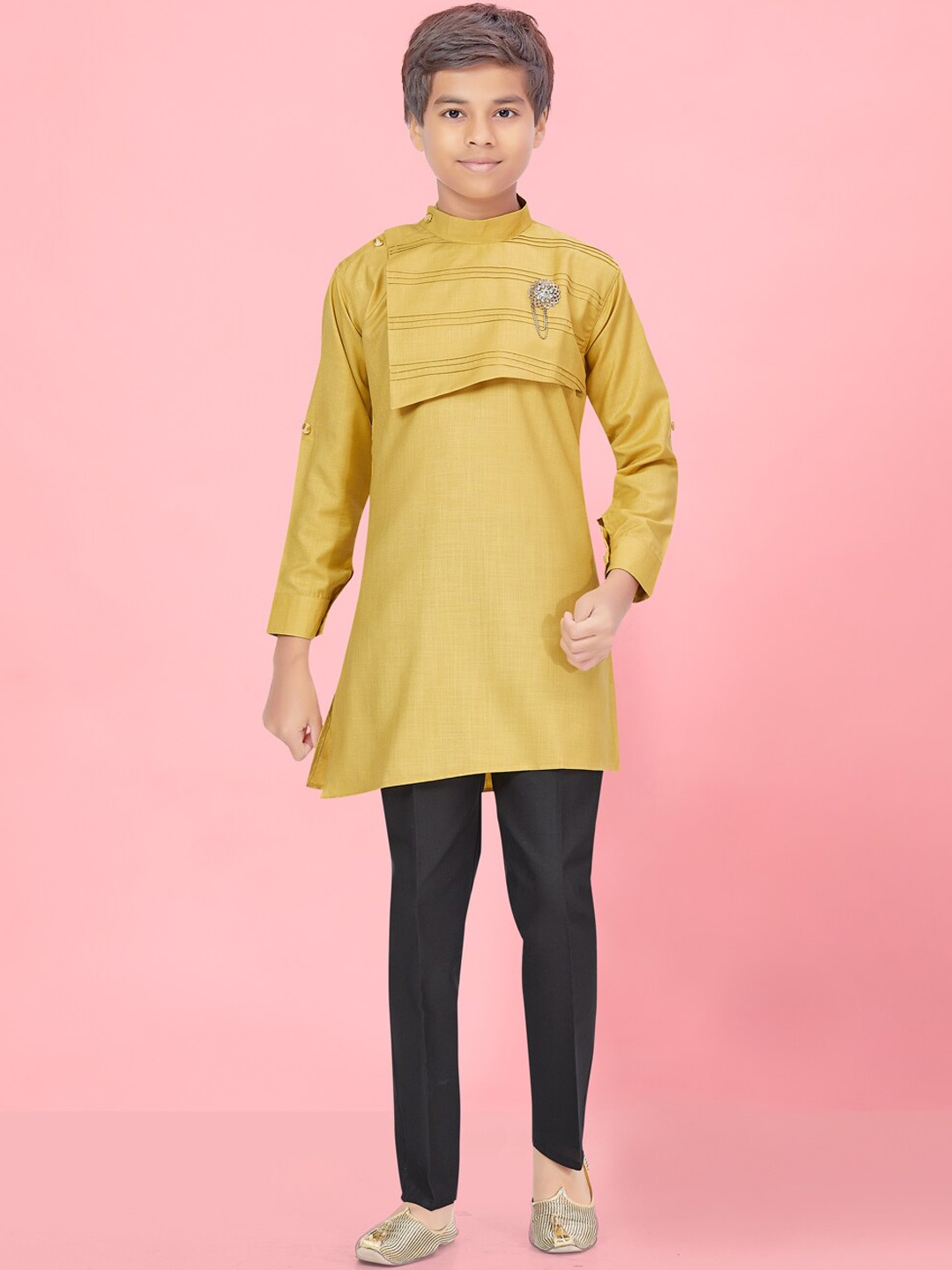 

Aarika Boys Mandarin Collar Regular Pure Cotton Kurta with Trousers, Beige