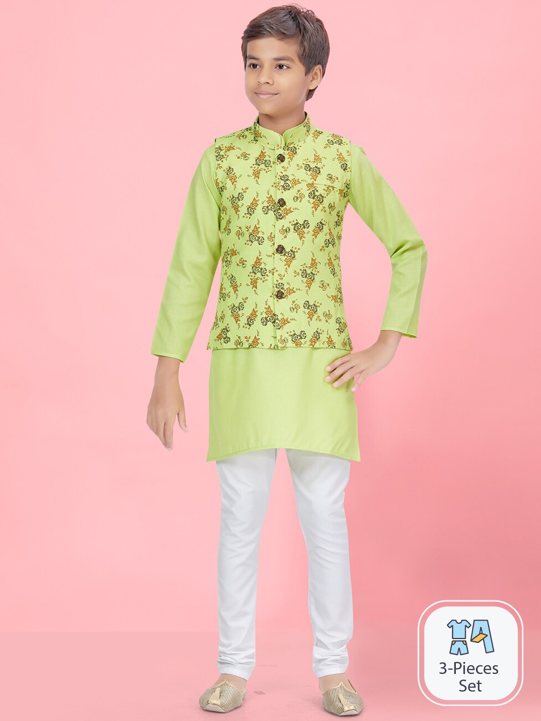 

Aarika Boys Mandarin Collar Pure Cotton Kurta With Pyjamas, Green