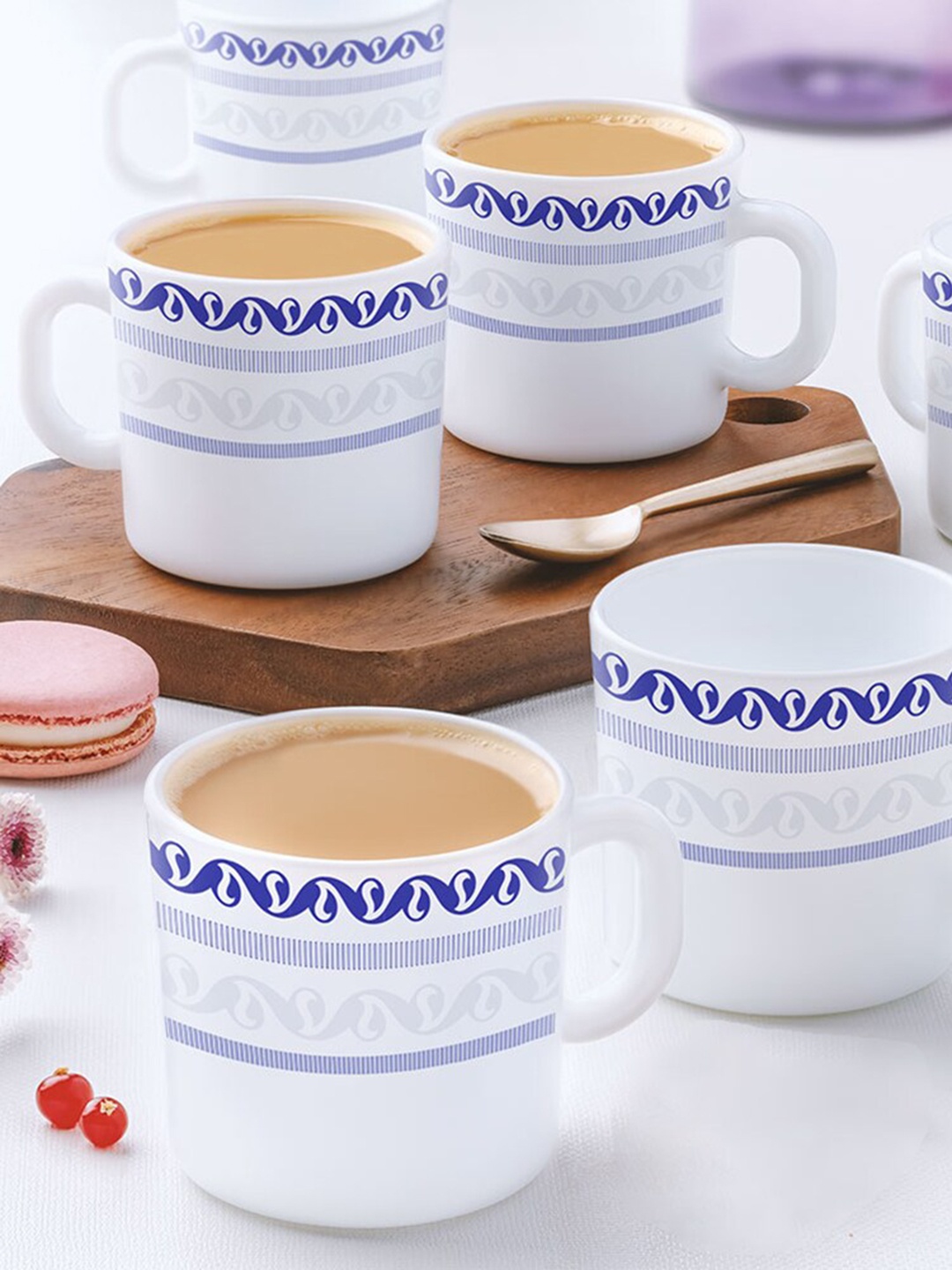 

Larah by BOROSIL 12 Pcs White & Blue Printed Opalware Coffee Mugs - 180 ML Each
