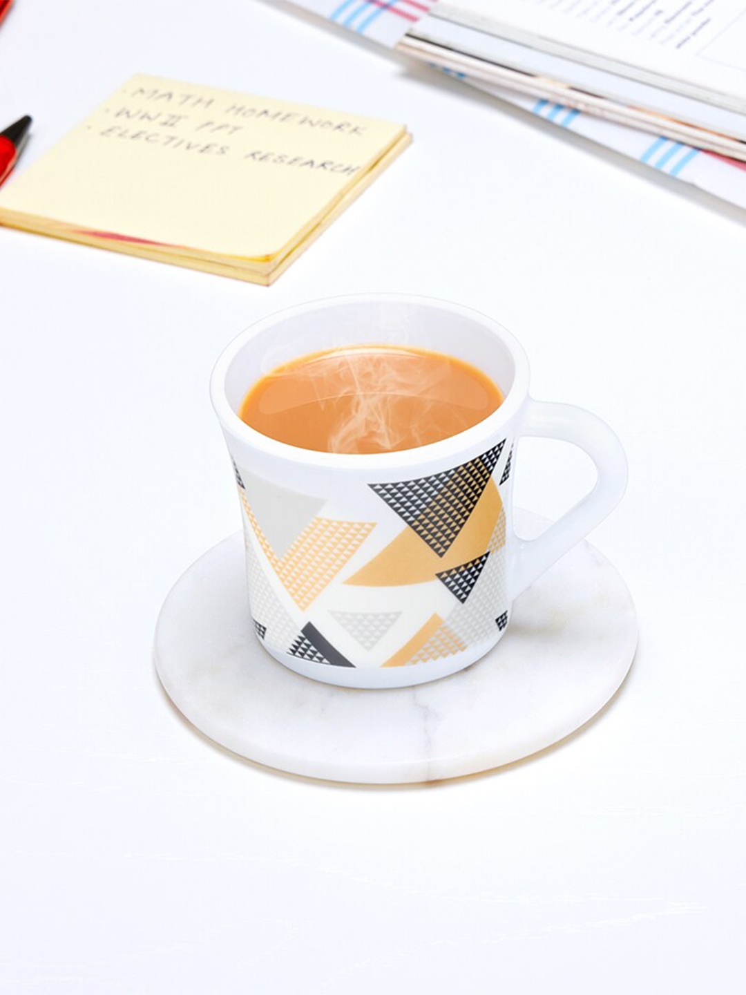 

Larah by BOROSIL Yellow & White 6 Pieces Printed Opalware Matte Coffee Mugs 100 ml