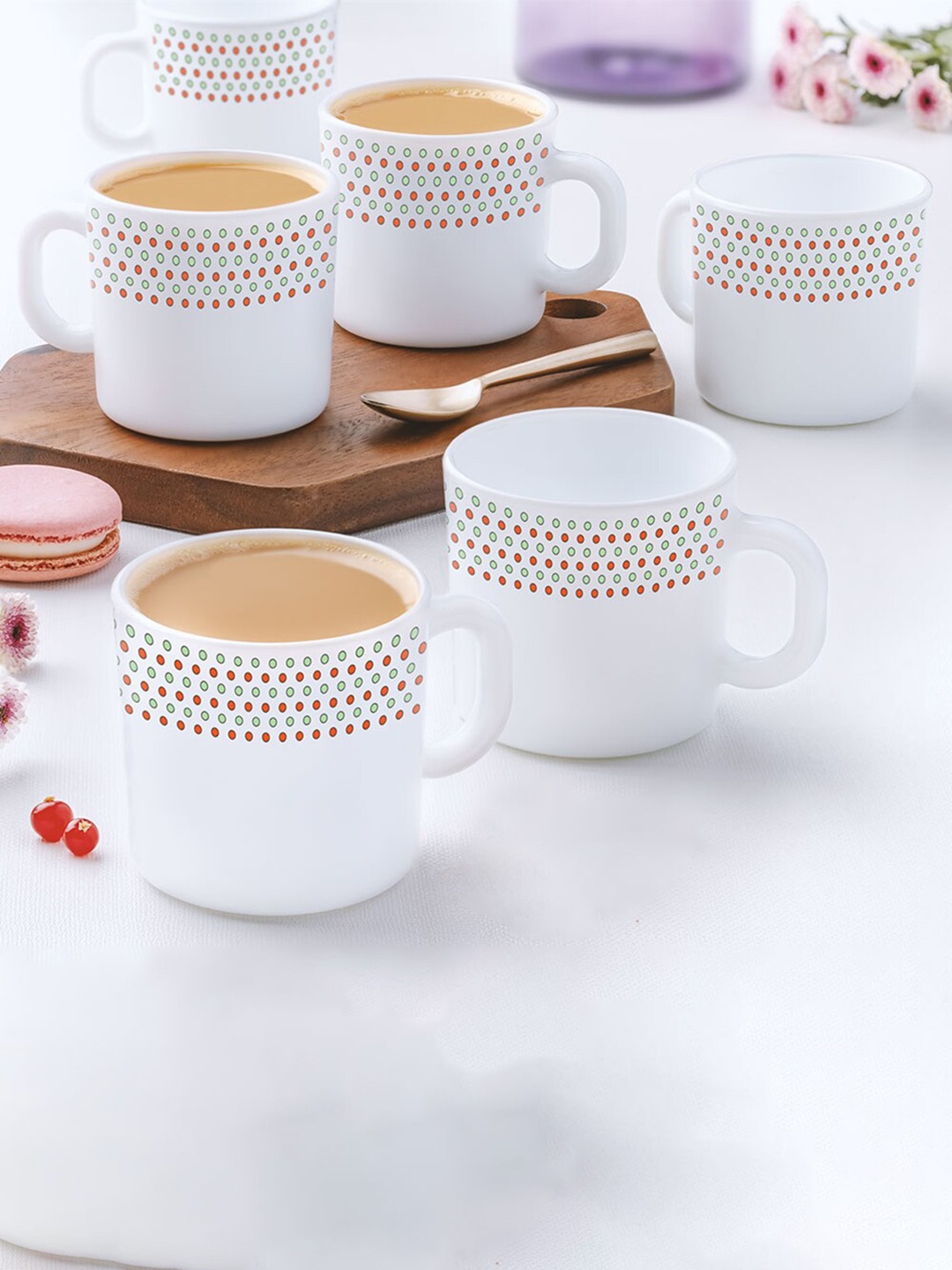 

Larah by BOROSIL White & Red 6-Pieces Printed Opalware Matte Mugs 180 ml