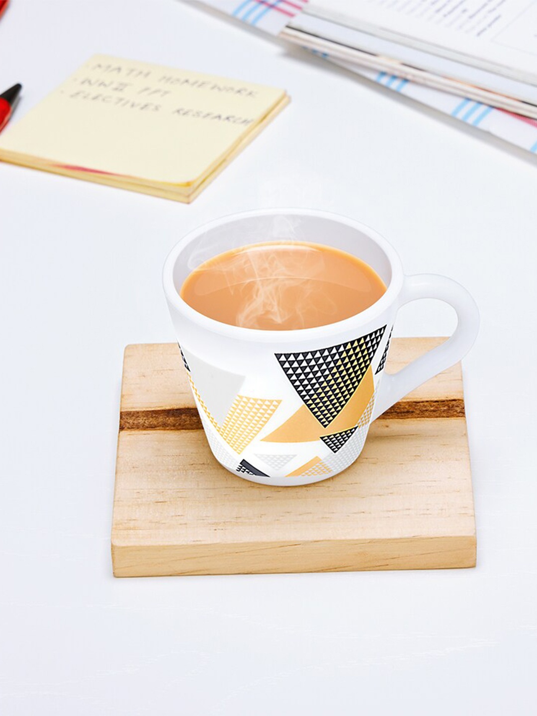 

Larah by BOROSIL Yellow & White 6-Pieces Geometric Printed Opalware Matte Mugs 110 ml