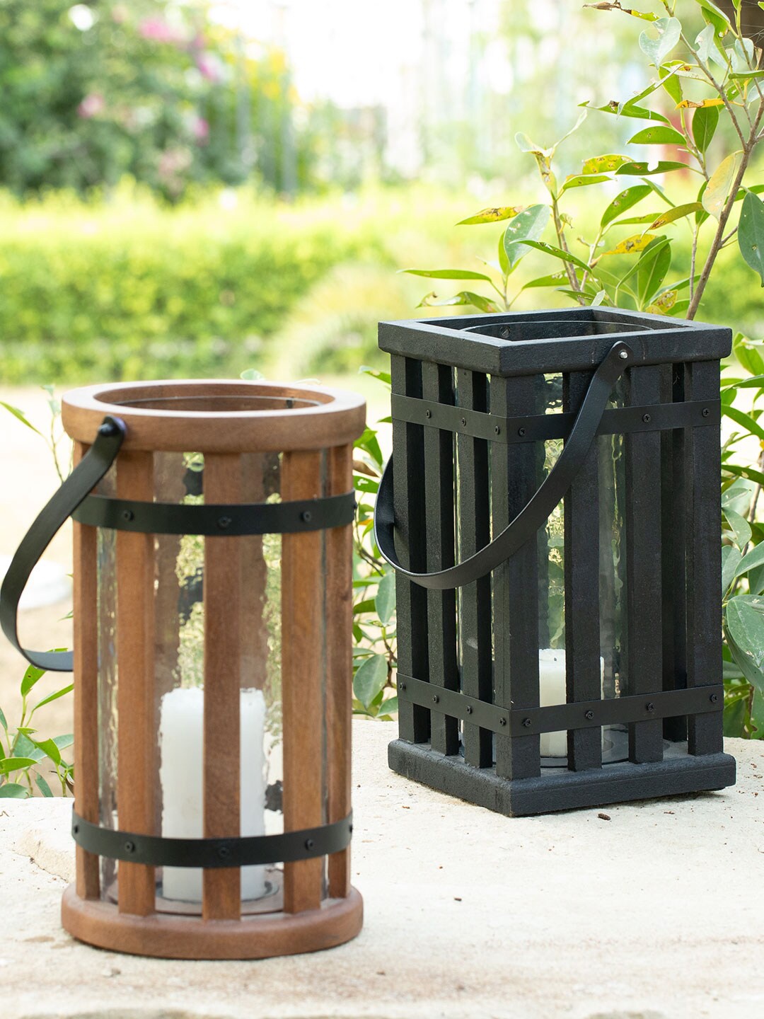 

ellementry Black Kori Square Lantern Wooden Candle Holder