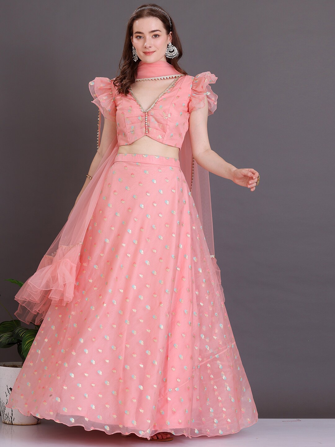

Ethnovog Embroidered Ready to Wear Lehenga & Blouse With Dupatta, Pink