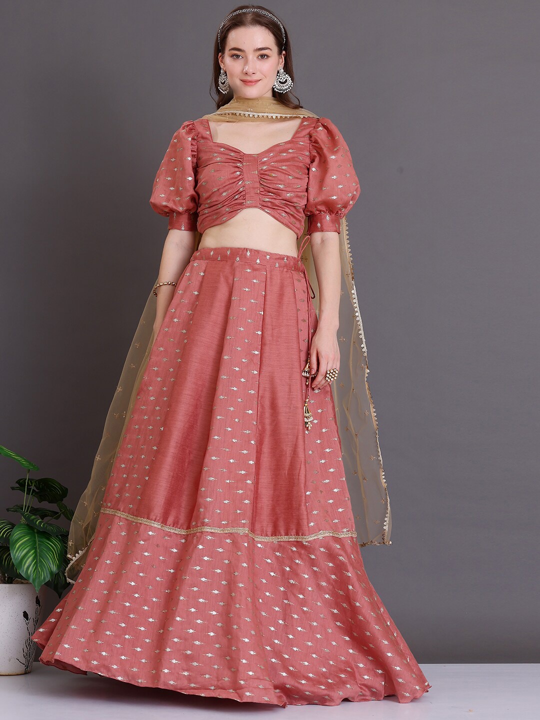 

Ethnovog Woven Designe Ready to Wear Lehenga & Blouse With Dupatta, Peach
