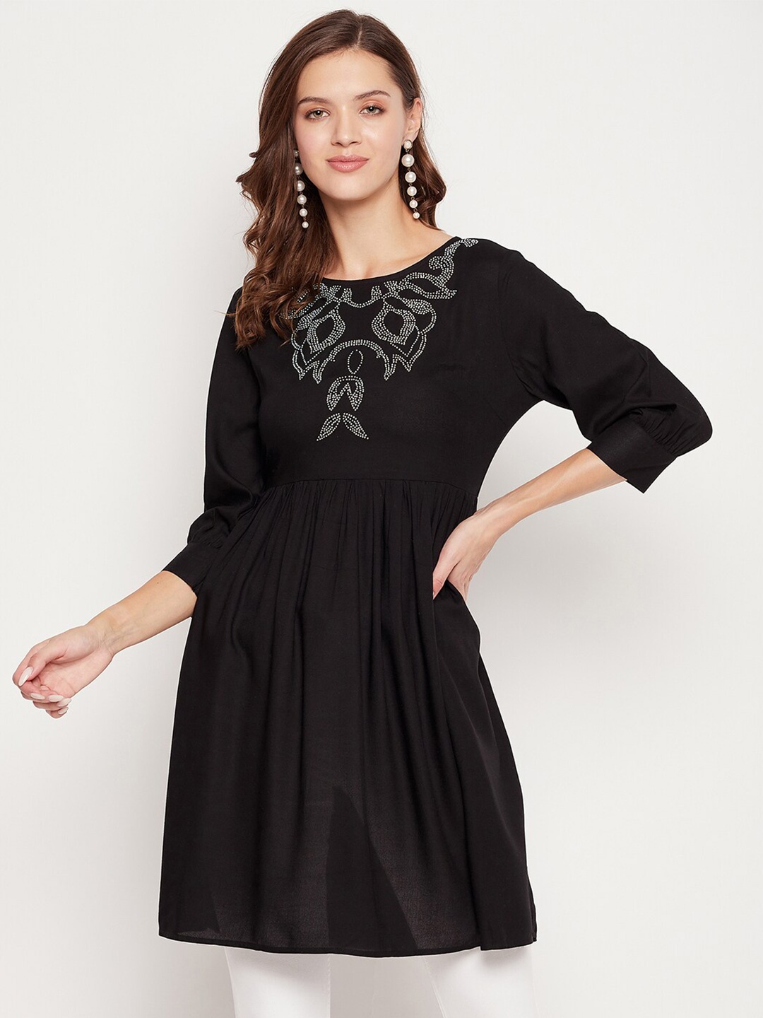 

Ishin Embellished Sequinned A-Line Kurti, Black