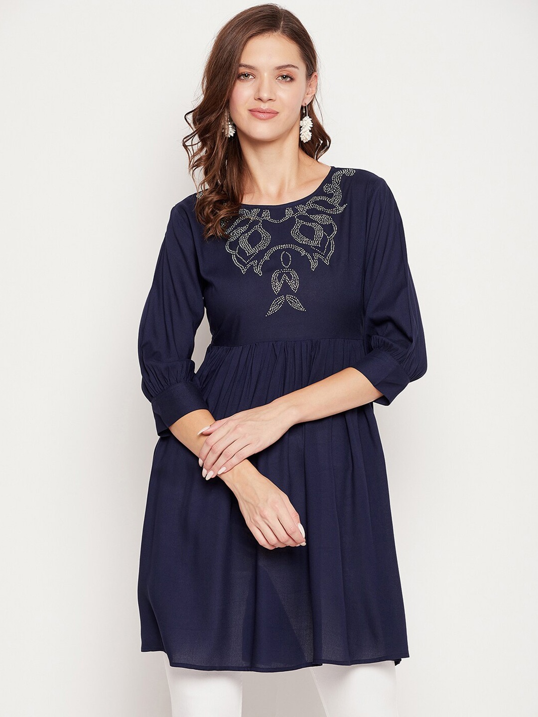

Ishin Embellished Sequinned A-Line Kurti, Navy blue