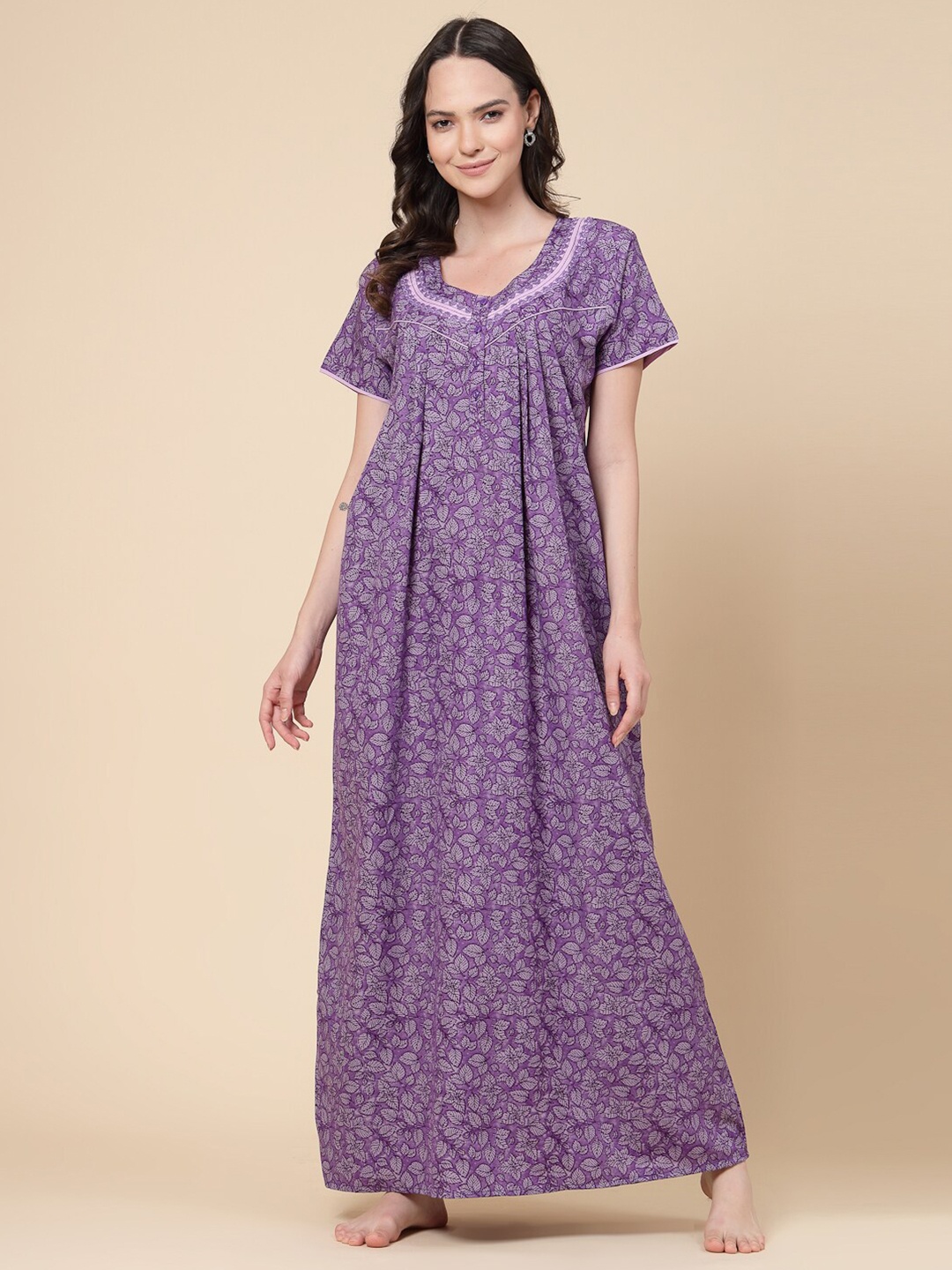 

Sweet Dreams Printed Short Sleeved Maxi Nightdress, Purple