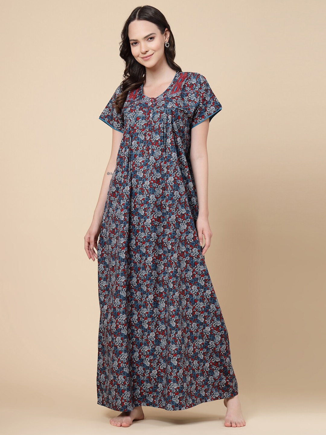 

Sweet Dreams Printed Short Sleeved Maxi Nightdress, Red