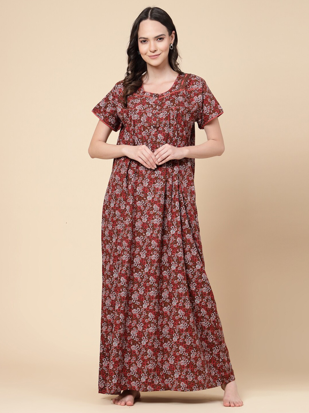 

Sweet Dreams Printed Short Sleeved Maxi Nightdress, Red