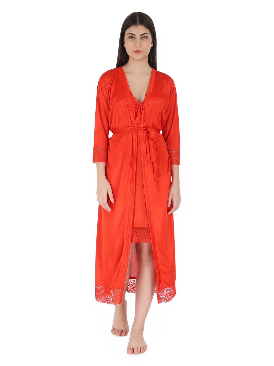 

Kastner Satin Nightdress With Robe, Red