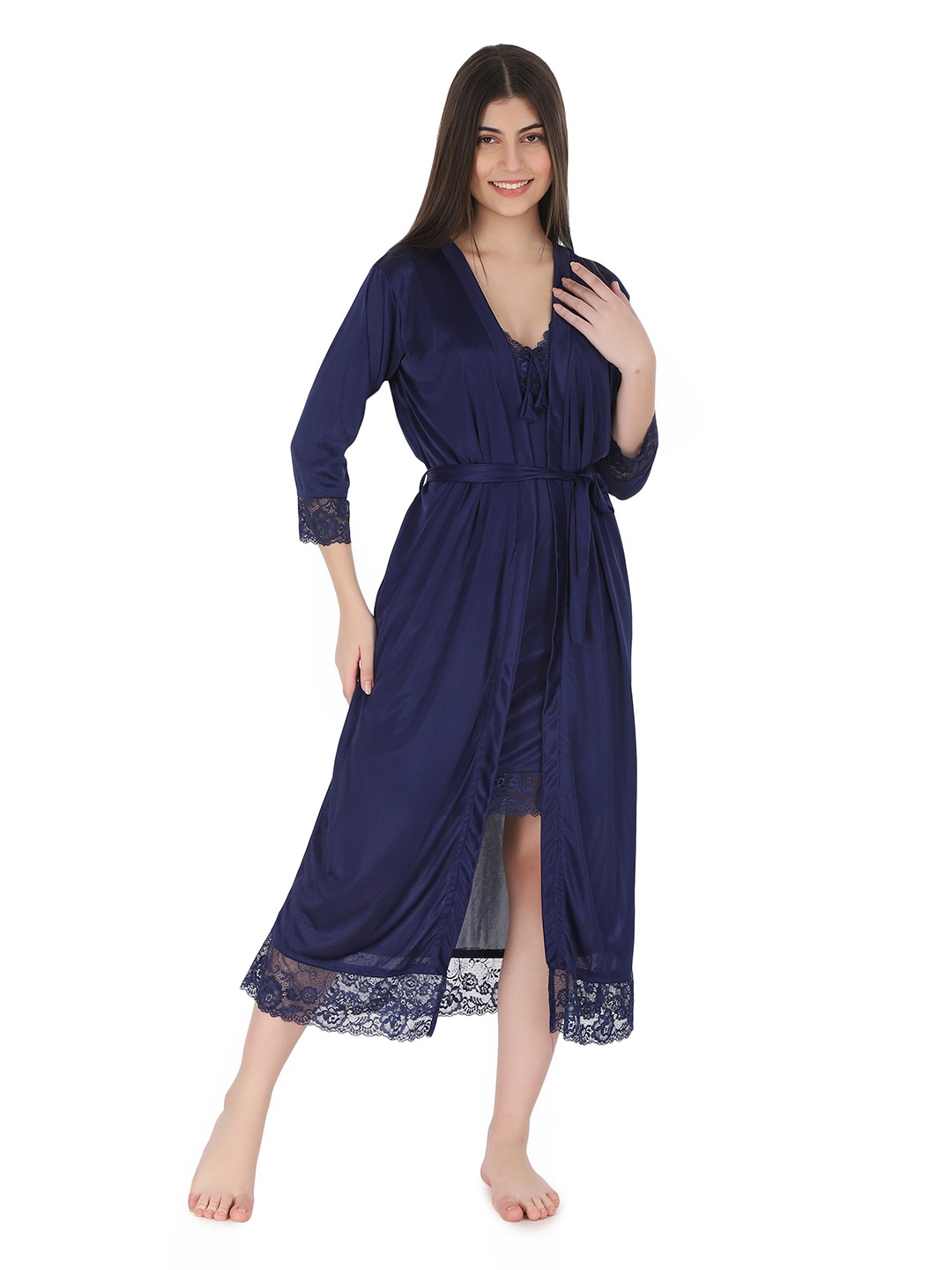 

Kastner Satin Nightdress With Robe, Blue