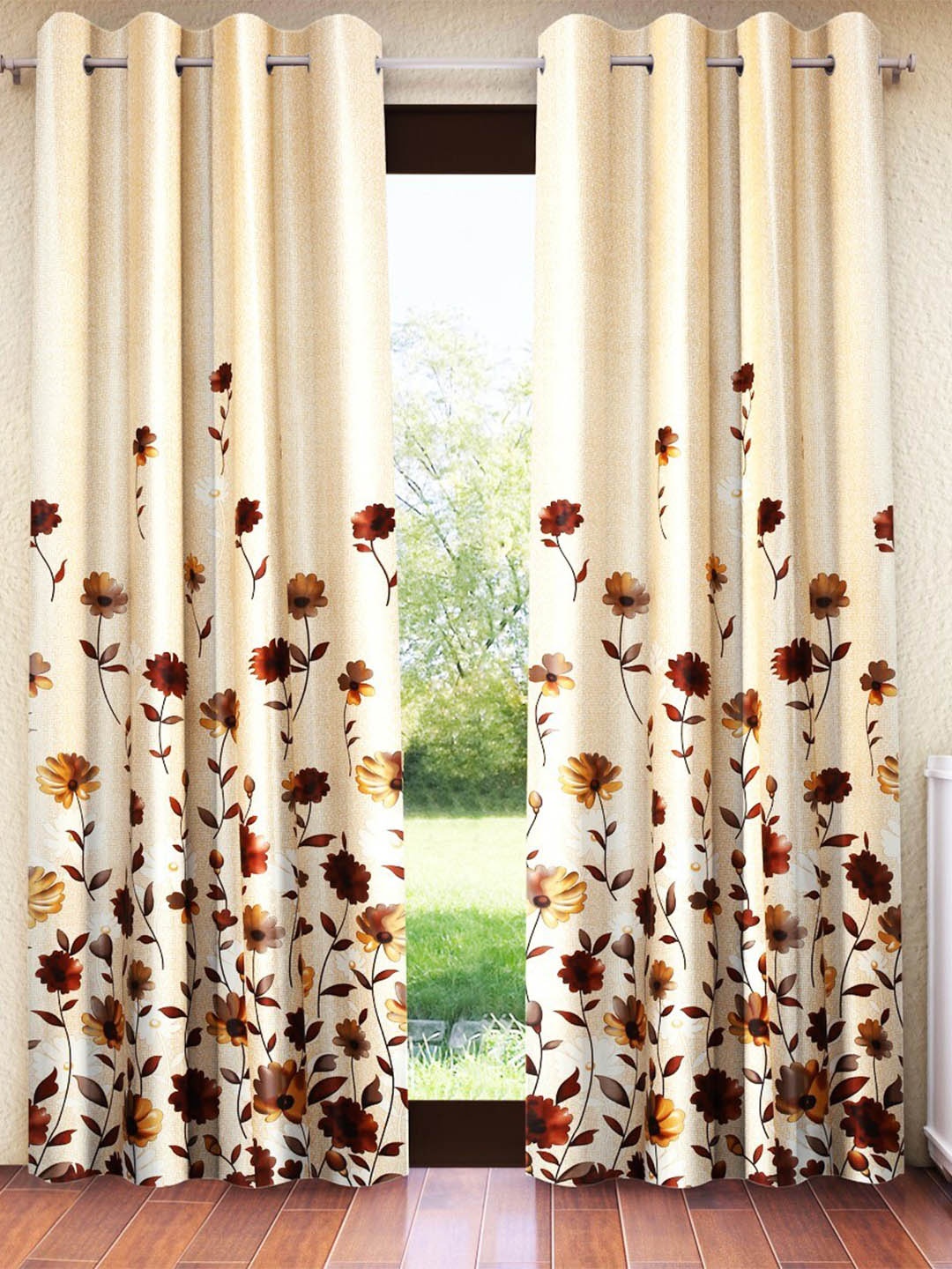 

Home Sizzler Beige & Brown 2 Pieces Floral Printed Room Darkening Door Curtain