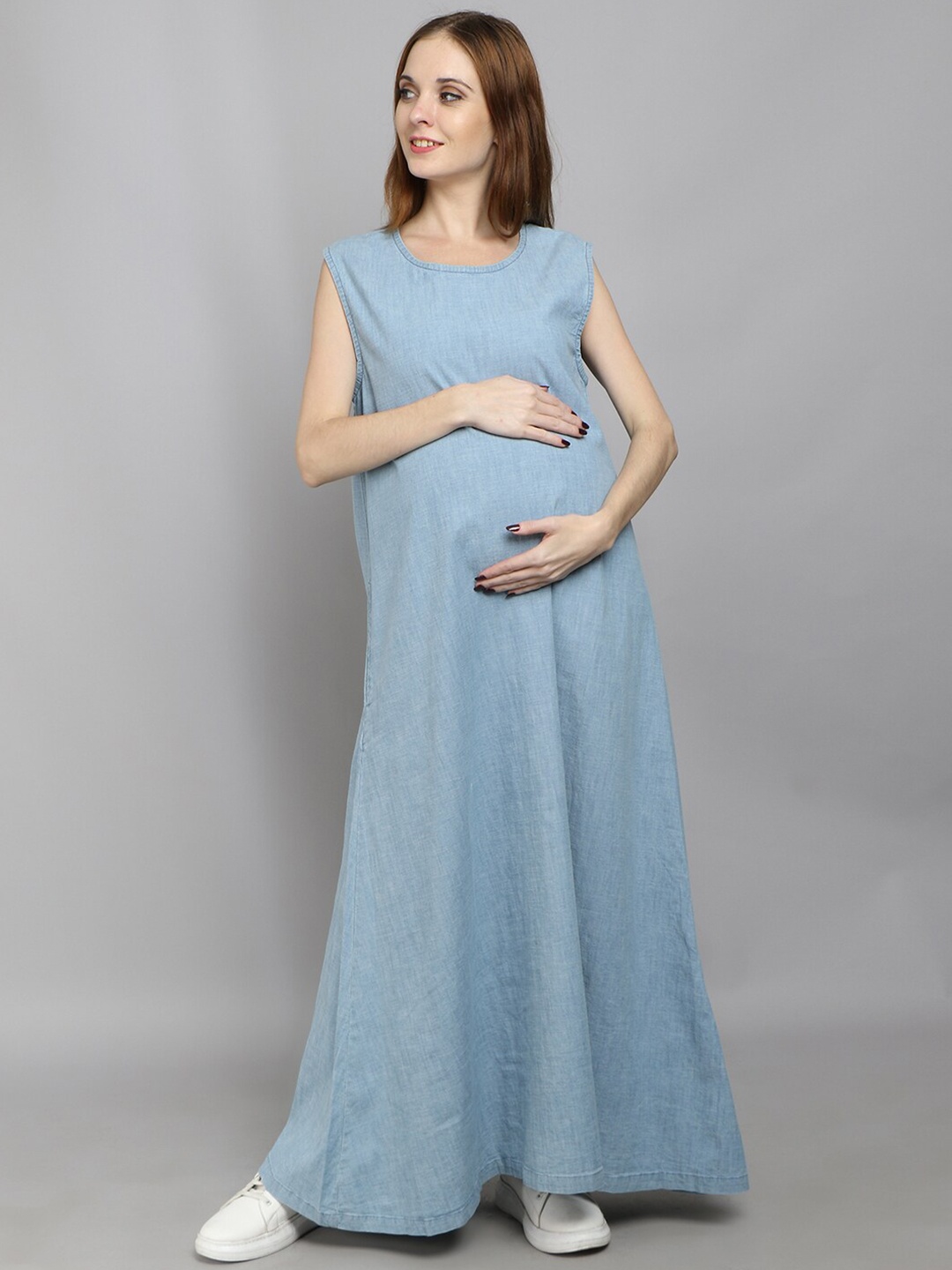 

VYN Cotton Denim Maternity Maxi Dress, Blue