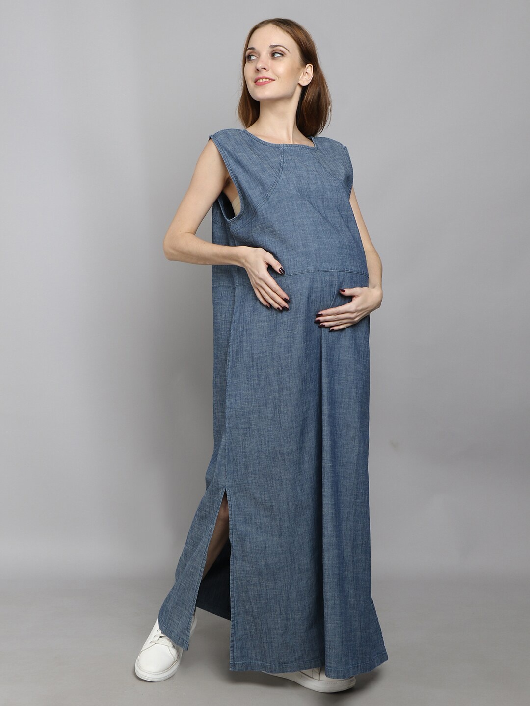 

VYN Denim Cotton Maternity Maxi Dress, Blue