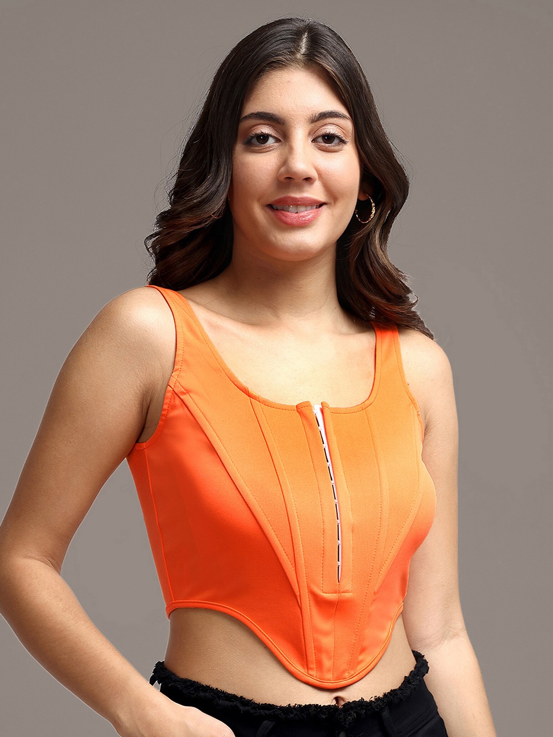 

iki chic Square Neck Sleeveless Crop Top, Orange