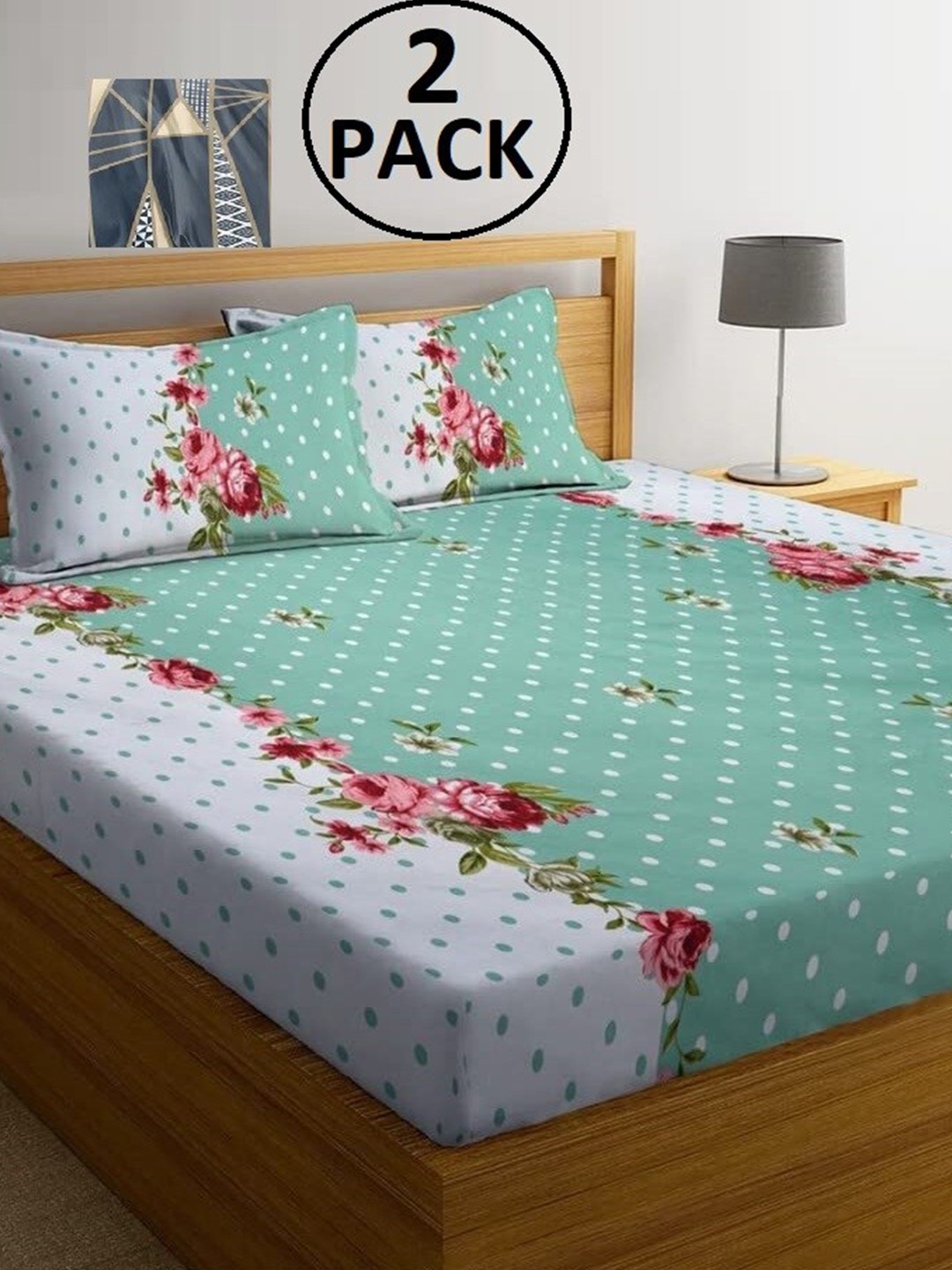 

Stylespace by Isha Green & White Floral Cotton 2 Pieces King Bedsheet with 4 Pillow Covers