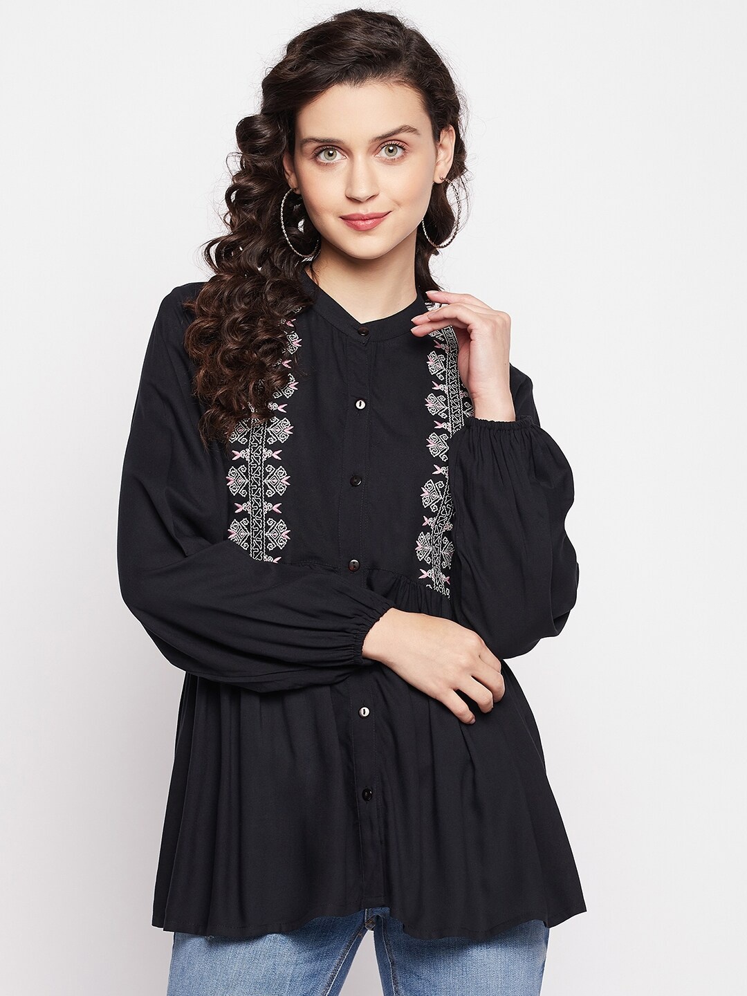 

Ishin Embroidered A-Line Top, Black