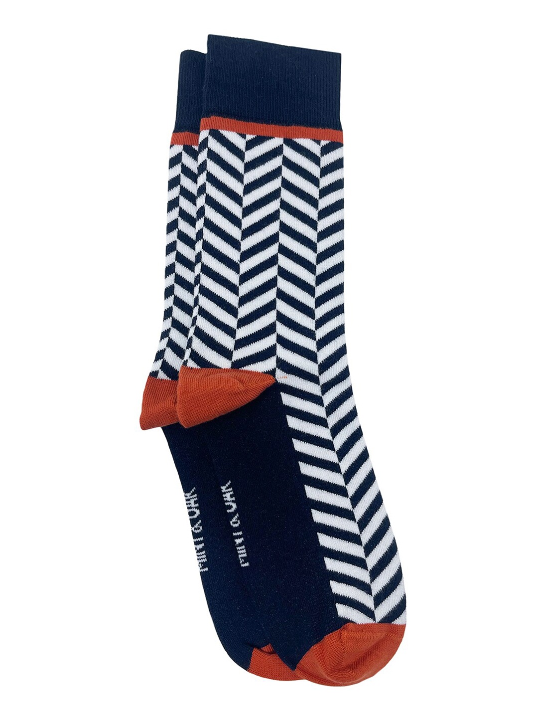 

Mint & Oak Men Chevron-Patterned Anti-Odour Calf-Length Socks, Navy blue