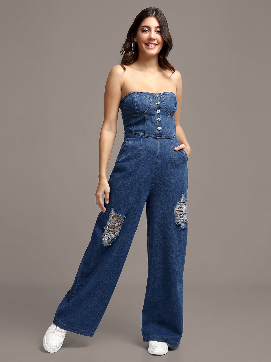 

iki chic Strapless Pure Cotton Basic Jumpsuit, Blue