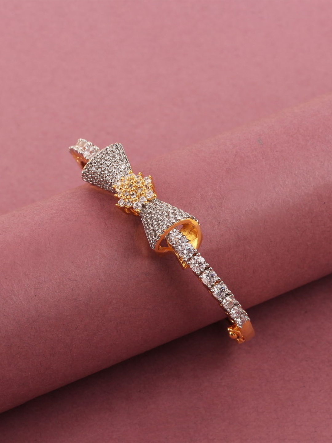 

Mirana American Diamond Gold-Plated Bangle-Style Bracelet