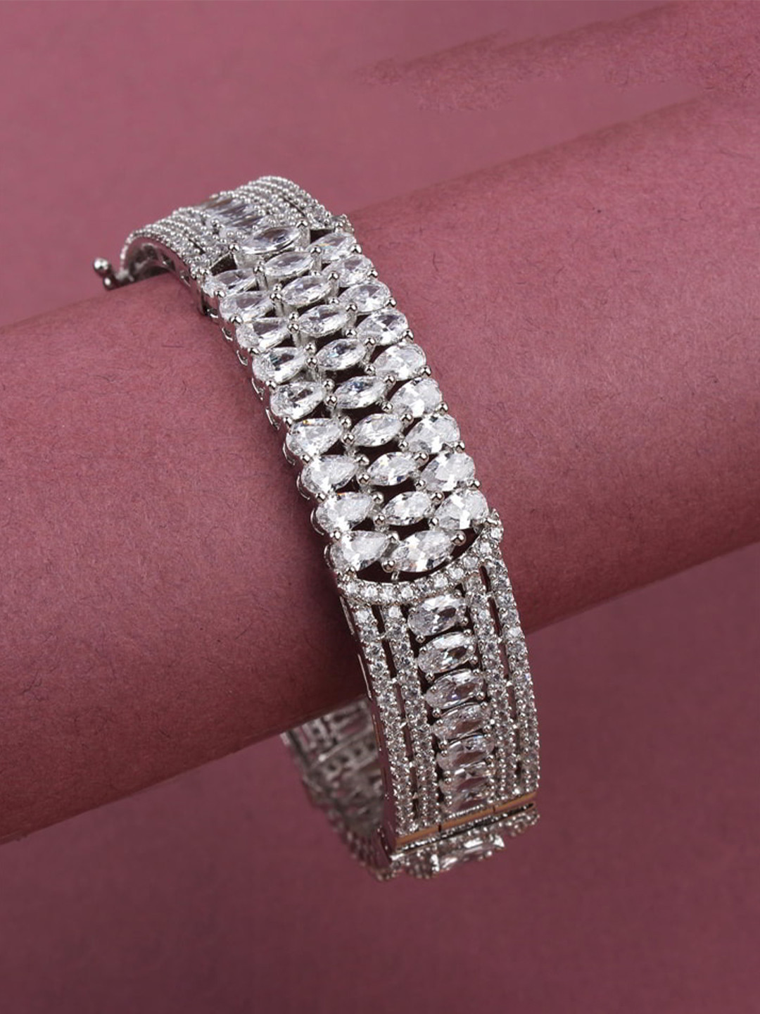 

Mirana American Diamond Rhodium-Plated Bangle-Style Bracelet, Silver