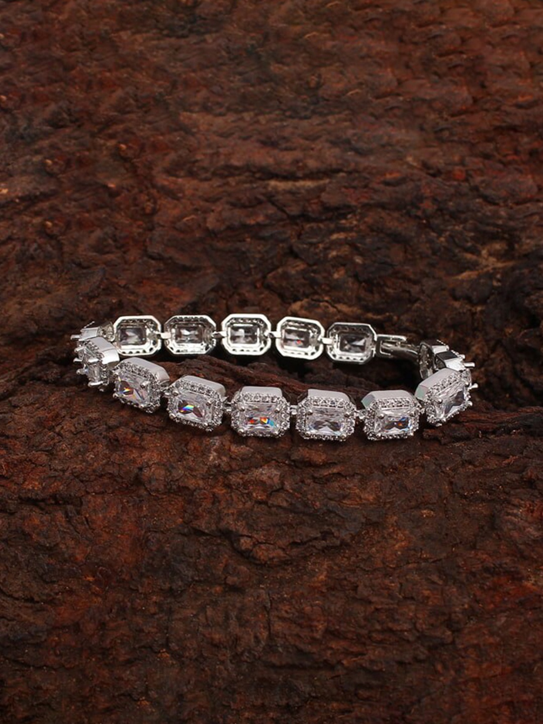 

Mirana American Diamond Rhodium-Plated Charm Bracelet, Silver