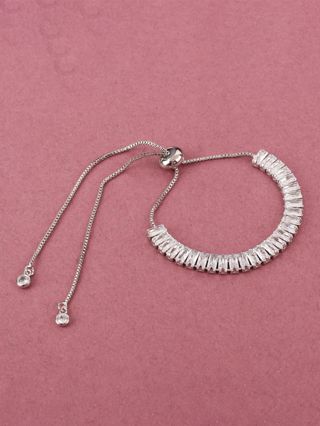 

Mirana Women Rhodium-Plated American Diamond Link Bracelet, Silver
