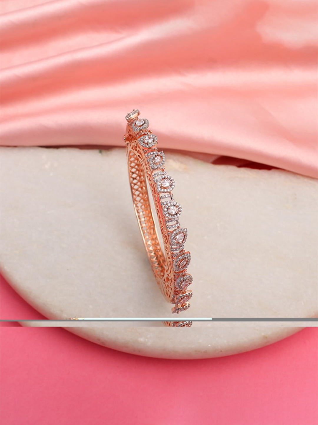 

Mirana American Diamond Rose Gold-Plated Bangle-Style Bracelet