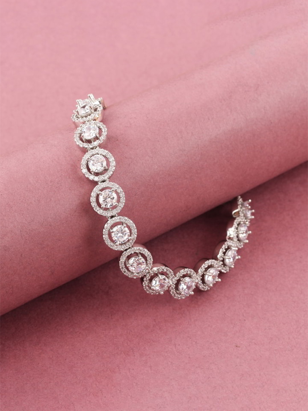 

Mirana American Diamond Studded Rhodium-Plated Wraparound Bracelet, Silver