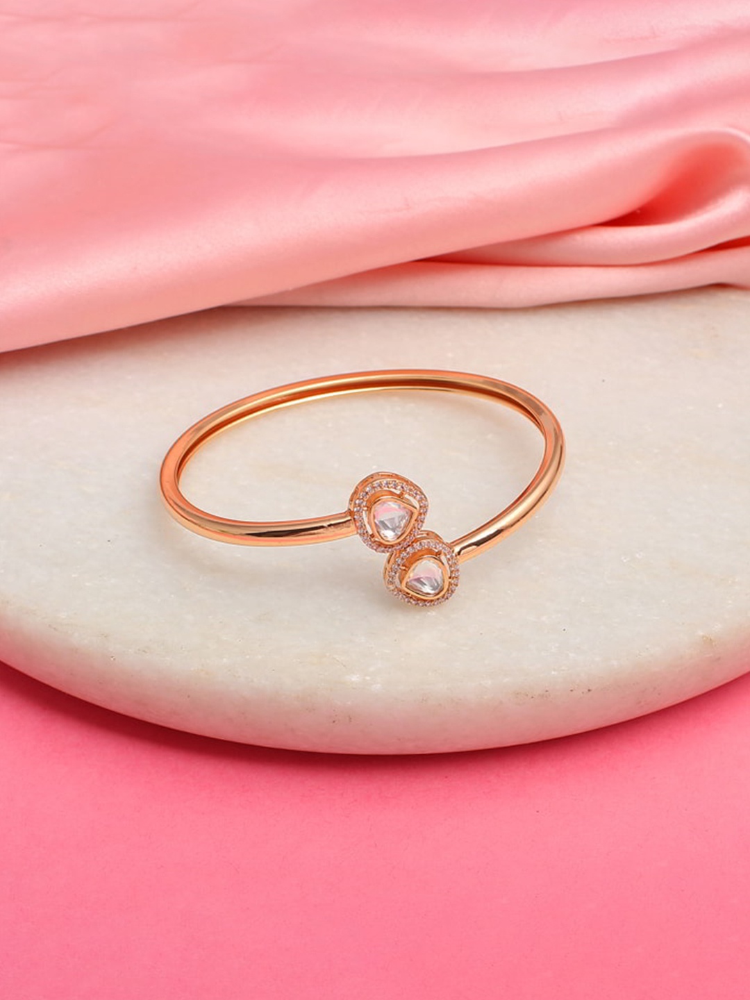 

Mirana Rose Gold-Plated American Diamond Studded Bangle-Style Bracelet