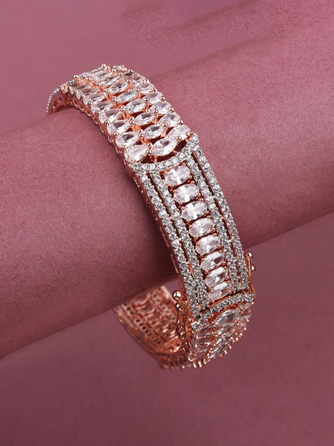 

Mirana Rose Gold-Plated American Diamond Studded Bangle-Style Bracelet