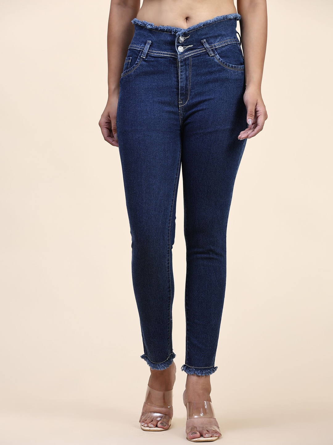 

BAESD Women High-Rise Clean Look Frayed Denim Jeans, Blue