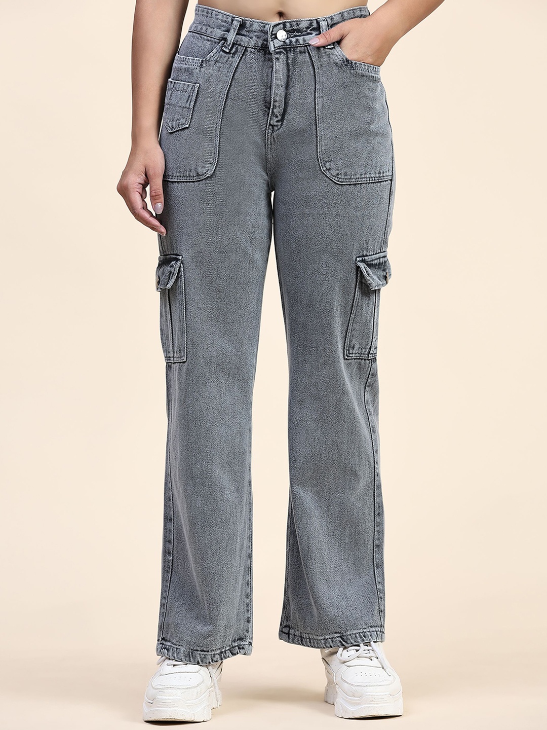 

BAESD Women High-Rise Clean Look Heavy Fade Jeans, Grey
