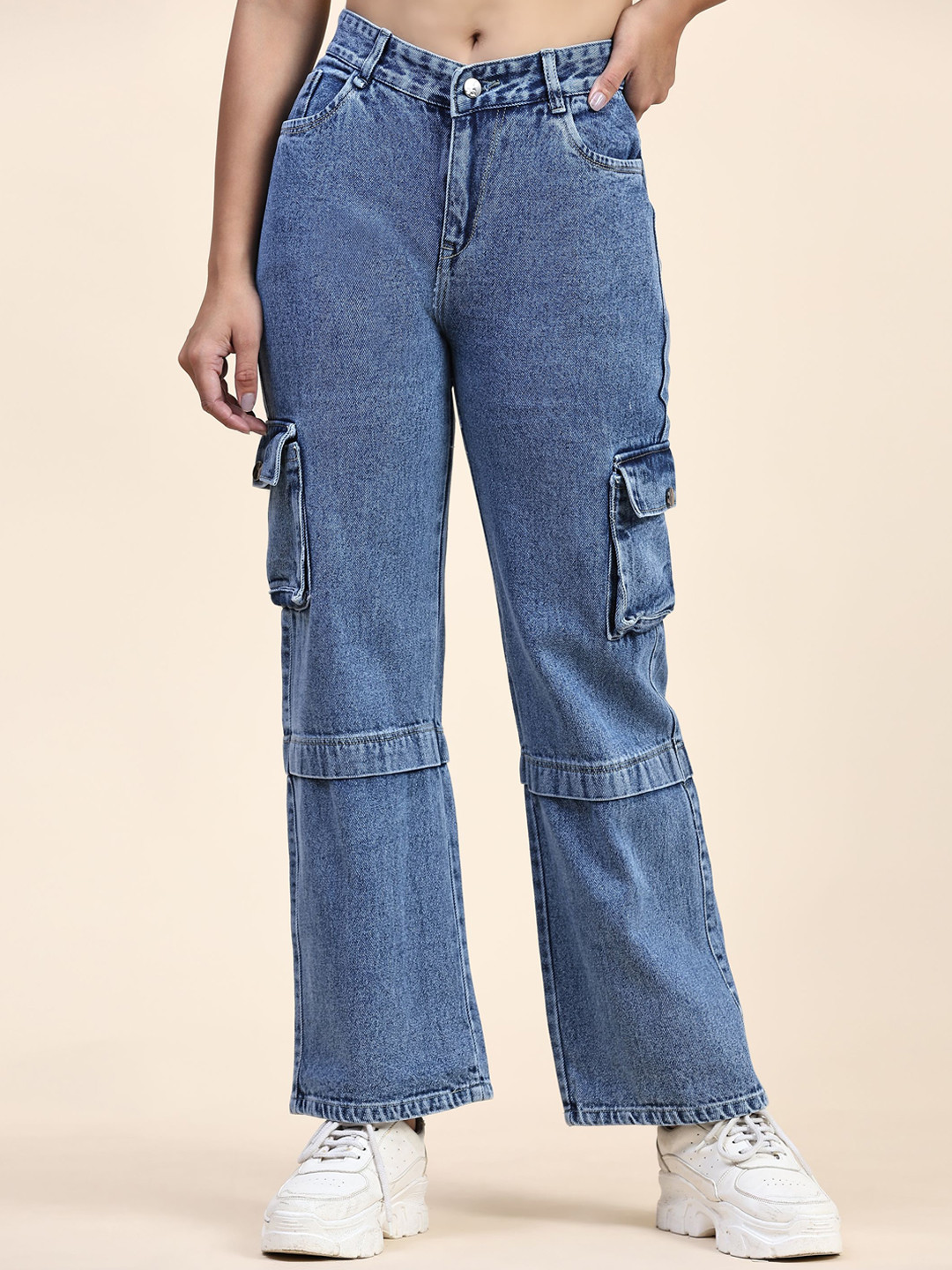 

BAESD Women Mid-Rise Light Fade Wide Leg Jeans, Blue